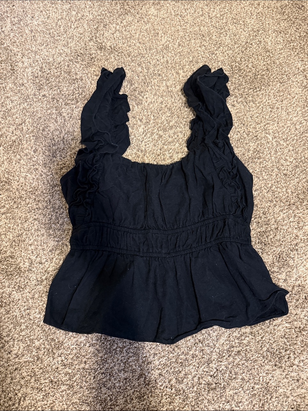 Women's Ruffle Strap Linen-Blend Babydoll Top